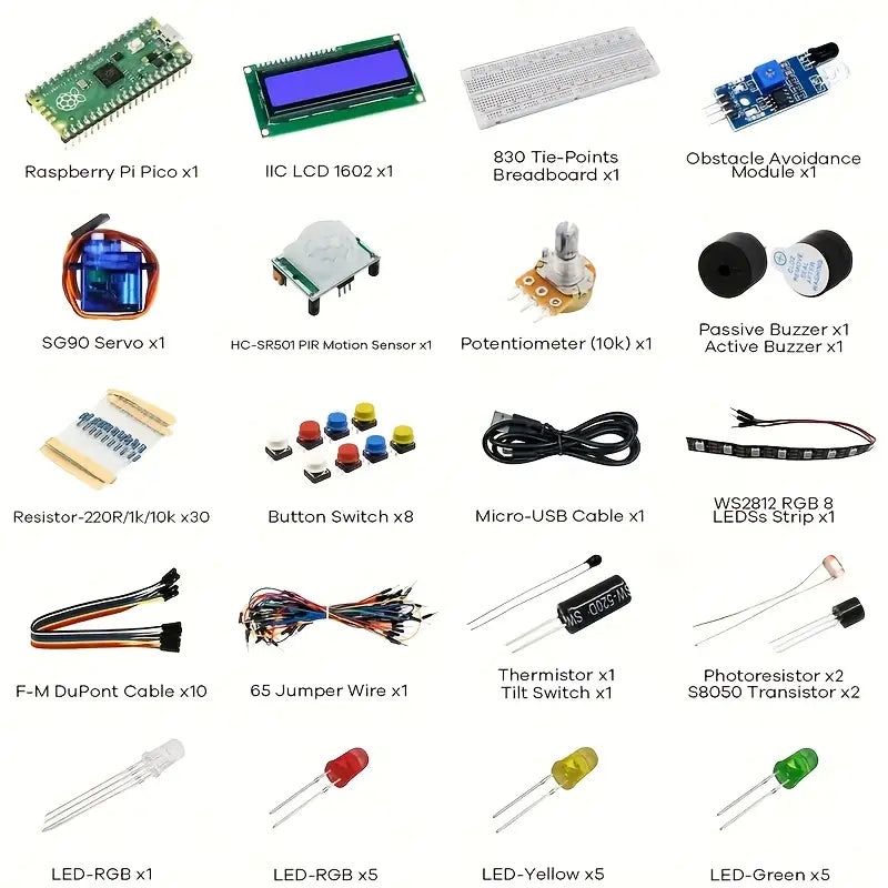 Raspberry Pi Pico Ultimate Starter Pack – LCD Display, Servo, Sensors & Accessories