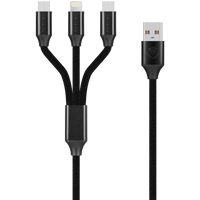 Volkano Weave Series Fabric Braided 3-in-1 (Type-C/Lightning/Micro) Cable 1m - Black