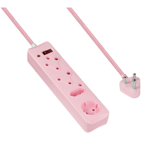 Switched 4-Way Surge-Protected Multiplug - 3m Braided Cord - Pink