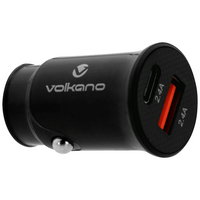 Volkano On-The-Go USB + Type-C 12w Car Charger - Black