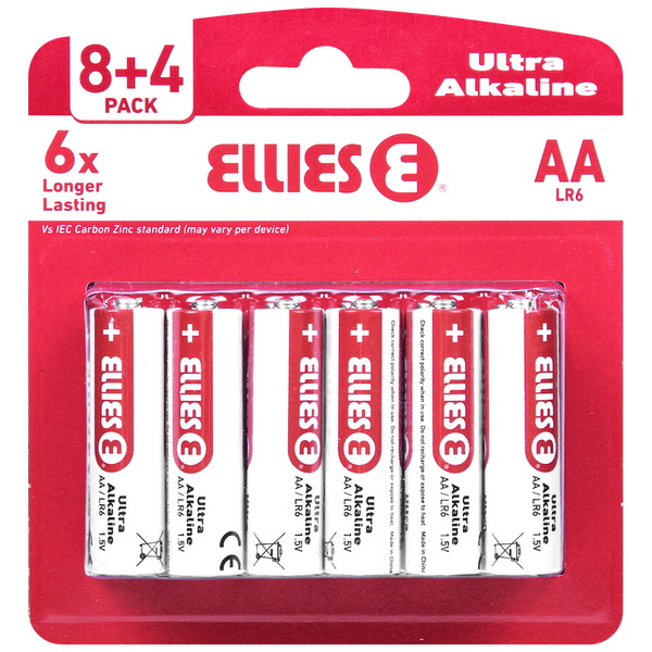 Ellies Ultra Series - Alkaline Batteries AA 8+4 Value Pack - WT