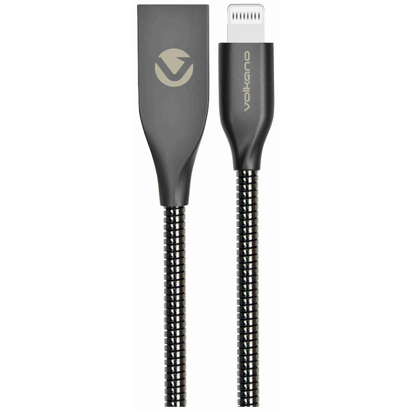 Volkano Iron Series Round Metallic Spring MFI Lightning Cable 6ft - Gun Metal