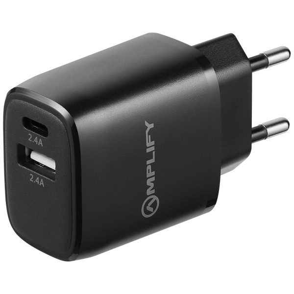 Amplify USB A and USB C Wall Charger with USB C to USB C cable - Black