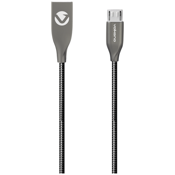 Volkano Iron Series Round Metallic Spring Micro USB Cable 1.2m - Black