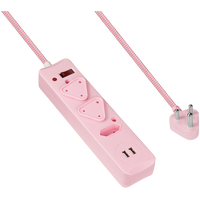 Switched 3-Way Surge-Protected Multiplug with Dual 2.4a USB Ports 3m Braided Cord