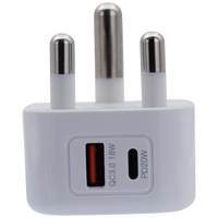 Volkano Robust Series 3-Pin SA to 20w PD + QC 3.0 Wall Charger