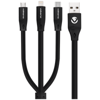 Volkano Slim Series Flat PVC 3-in-1 (Type-C / Lightning / Micro) Cable 30W 1m- Black