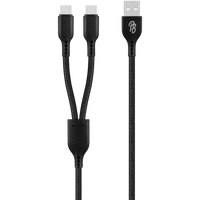 Pro Bass Cord Series 1.2m 15w USB-A to 2x USB-C Braided - Black