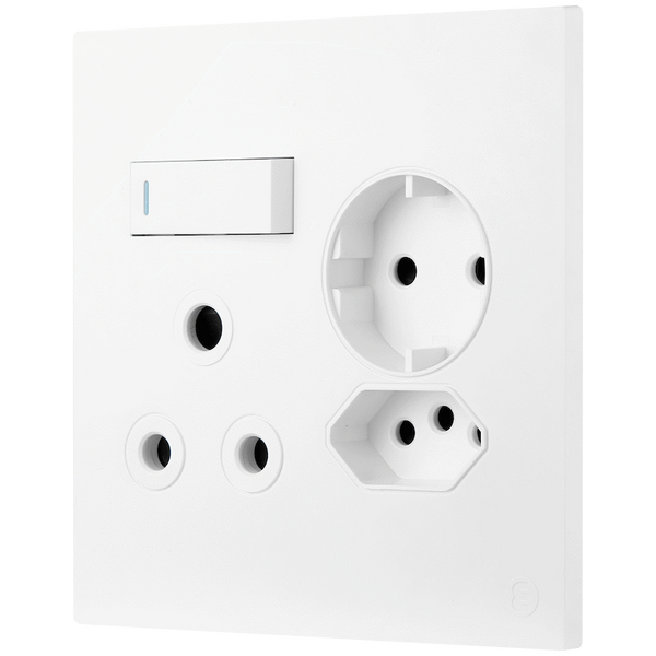 Ellies 3 Way (3 Pin; SANS 164-2; Schuko) Single Switch Socket 4x4 (100mmx100mm) -WT