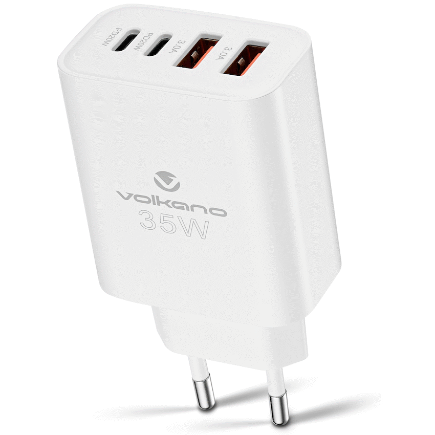 Volkano Quad Series 2x PD USB-C 2x USB-A 3a 35W Wall Charger