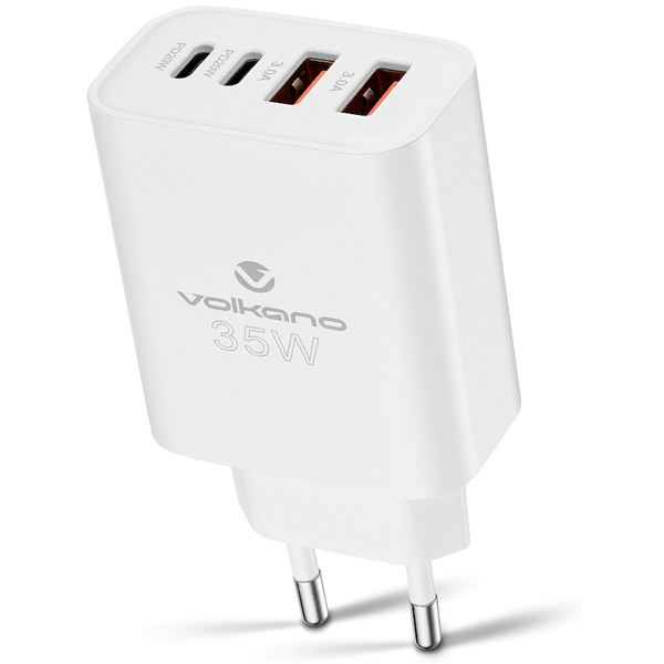 Volkano Quad Series 2x PD USB-C 2x USB-A 3a 35W Wall Charger