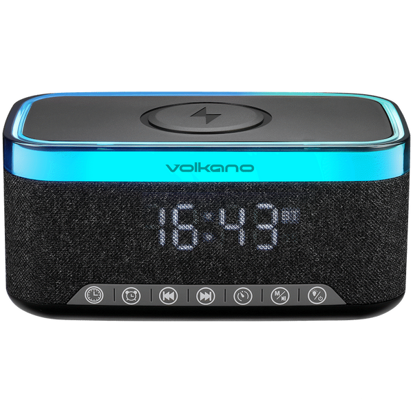 Volkano Radiant 2 Alarm Clock with Wireless Charging and Speaker - Black