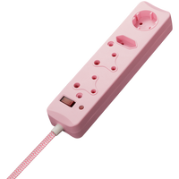 Switched 4-Way Surge-Protected Multiplug - 3m Braided Cord - Pink