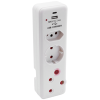 Ellies 3 Way Surge adaptor Schuko,with type C + USB - WT