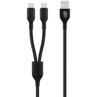 Pro Bass Cord Series 1.2m 15w USB-A to 2x USB-C Braided - Black