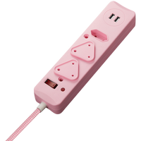 Switched 3-Way Surge-Protected Multiplug with Dual 2.4a USB Ports 3m Braided Cord