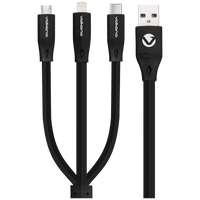 Volkano Slim Series Flat PVC 3-in-1 (Type-C / Lightning / Micro) Cable 30W 1m- Black