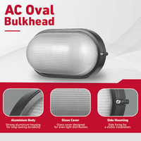 Ellies Illume Series - AC Oval Bulkhead - Aluminium + Glass - E27 Base - BK