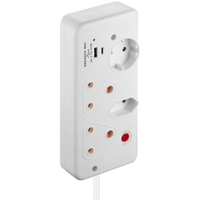 Switched 4-Way with 1x Type-C + 1x USB 2.4a Socket Medium Surge-Protected 0.5m