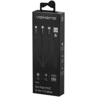 Volkano Slim Series Flat PVC 3-in-1 (Type-C / Lightning / Micro) Cable 30W 1m- Black