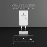 Volkano Mighty Series 20w Dual USB-A & USB-C GaN Wall Charger