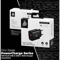 Pro Bass PowerCharge Series 12w Dual USB and Type-C Wall Charger - Black