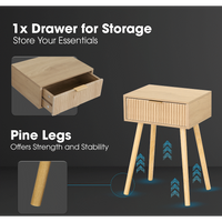 Everfurn Yoko Side Table Wood, Melamine, Pine Wood Legs, 1x Drawer