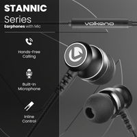 Volkano Earphones with Mic - STANNIC SERIES - Black