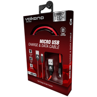 Volkano Braids Series Nylon Braided Micro USB Cable 1.2m - Black & Red