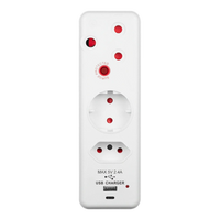 Ellies 3 Way Surge adaptor Schuko,with type C + USB - WT