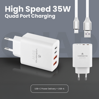 Volkano Quad Series 2x PD USB-C 2x USB-A 3a 35W Wall Charger