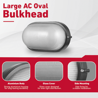 Ellies Illume Series - Large AC Oval Bulkhead - Aluminium  + Glass - E27 Base -BK