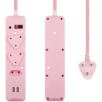 Switched 3-Way Surge-Protected Multiplug with Dual 2.4a USB Ports 3m Braided Cord