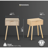 Everfurn Yoko Side Table Wood, Melamine, Pine Wood Legs, 1x Drawer