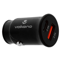 Volkano On-The-Go USB + Type-C 12w Car Charger - Black