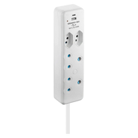Switched 4-Way Extension Lead with 1x Type-C + 1x USB - 2m
