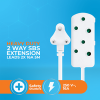 Switched Heavy Duty Side by Side (SBS) Extension Leads 5m - WT