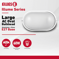 Ellies Illume Series - Large AC Oval Bulkhead - Aluminium + Glass - E27 Base -WT
