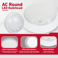 Ellies Spectra Series - AC 15W  Round LED Bulkhead with 3CCT and Sensor -WT