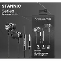 Volkano Earphones with Mic - STANNIC SERIES - Black