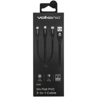 Volkano Slim Series Flat PVC 3-in-1 (Type-C / Lightning / Micro) Cable 30W 1m- Black