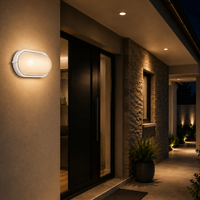 Ellies Illume Series - AC Oval Bulkhead - Aluminium + Glass - E27 Base - WT