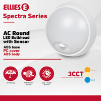 Ellies Spectra Series - AC 15W  Round LED Bulkhead with 3CCT and Sensor -WT