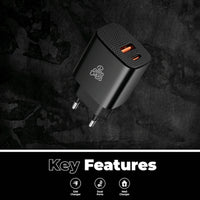 Pro Bass PowerCharge Series 12w Dual USB and Type-C Wall Charger - Black