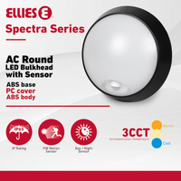 Ellies Spectra Series - AC 15W  Round LED Bulkhead with 3CCT and Sensor -BK