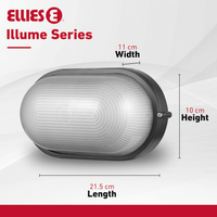 Ellies Illume Series - AC Oval Bulkhead - Aluminium + Glass - E27 Base - BK