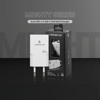 Volkano Mighty Series 20w Dual USB-A & USB-C GaN Wall Charger