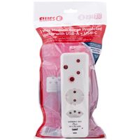 Ellies 3 Way Surge adaptor Schuko,with type C + USB - WT