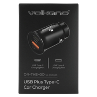 Volkano On-The-Go USB + Type-C 12w Car Charger - Black