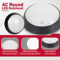 Ellies Spectra Series - AC 15W  Round LED Bulkhead with 3CCT and Sensor -BK